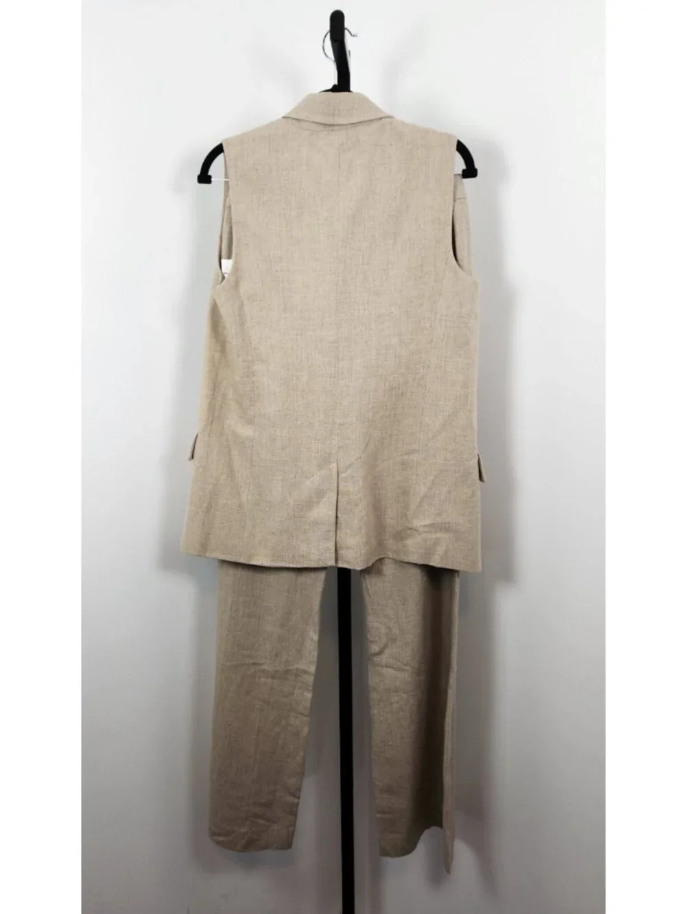 Michael Kors Two Piece Women's Lined Tuxedo Style Vest Linen Pant Set-Tan-SZ 4/S